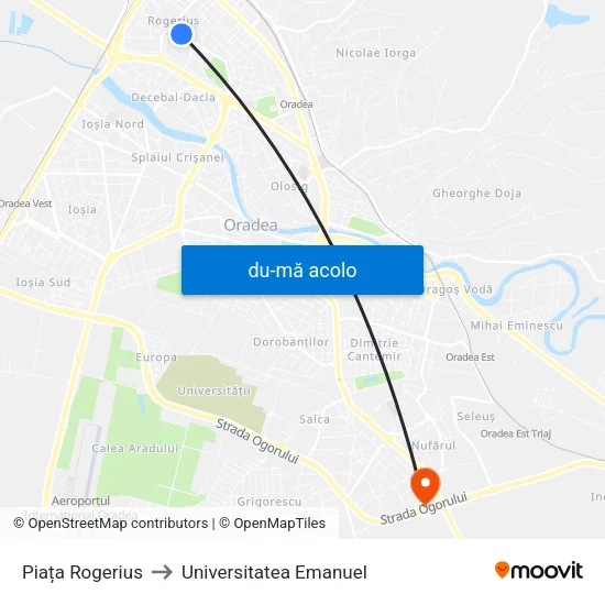 Harta de Piața Rogerius către Universitatea Emanuel