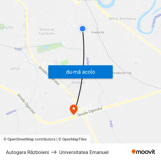 Harta de Autogara Războieni către Universitatea Emanuel
