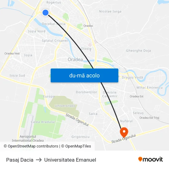 Harta de Pasaj Dacia către Universitatea Emanuel