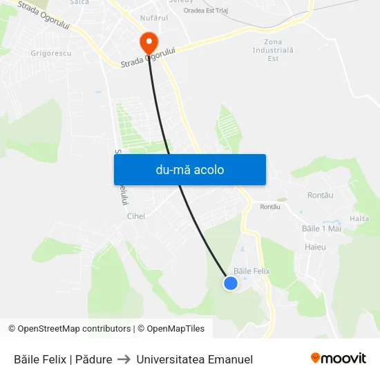 Harta de Băile Felix | Pădure către Universitatea Emanuel