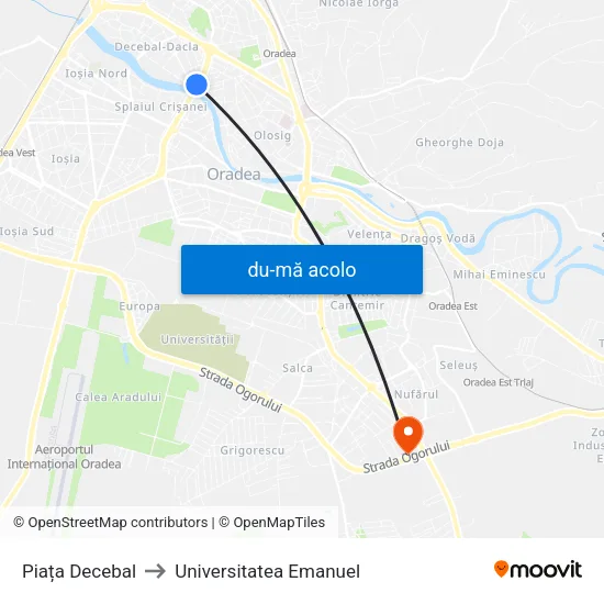 Harta de Piața Decebal către Universitatea Emanuel