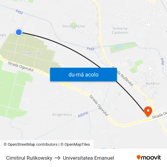 Harta de Cimitirul Rulikowsky către Universitatea Emanuel