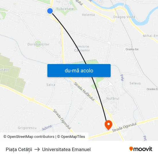 Harta de Piața Cetății către Universitatea Emanuel