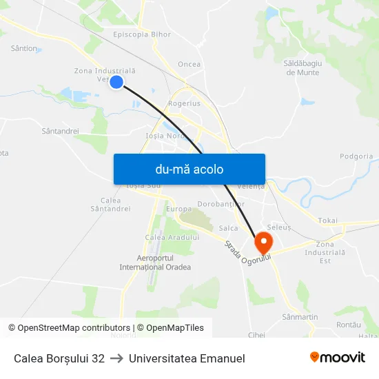 Harta de Calea Borșului 32 către Universitatea Emanuel