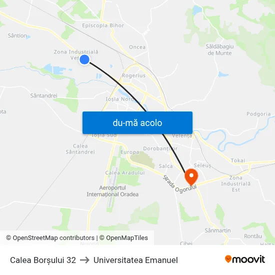 Harta de Calea Borșului 32 către Universitatea Emanuel