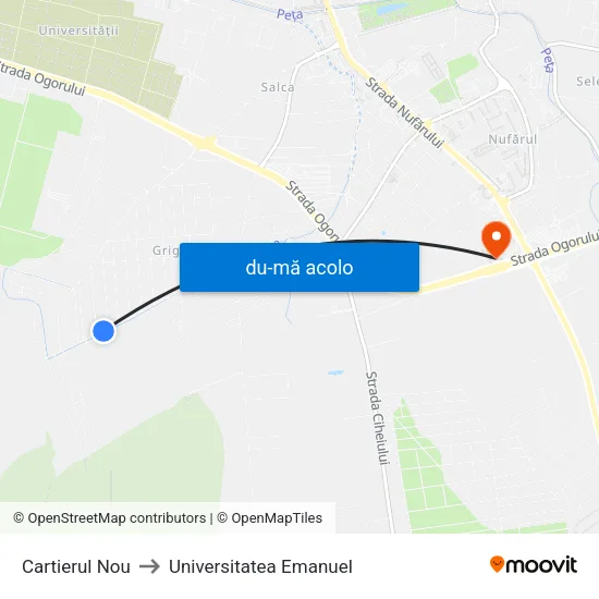 Harta de Cartierul Nou către Universitatea Emanuel