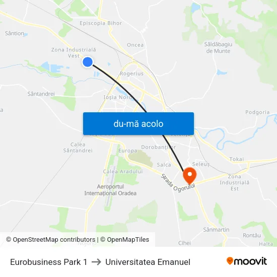 Harta de Eurobusiness Park 1 către Universitatea Emanuel