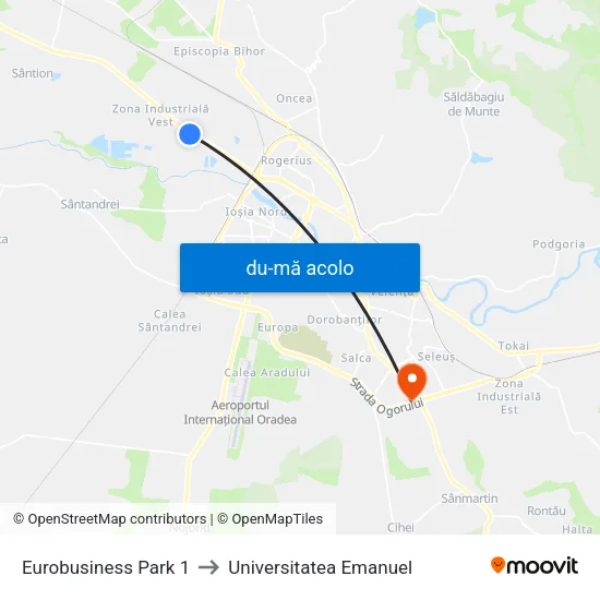 Harta de Eurobusiness Park 1 către Universitatea Emanuel