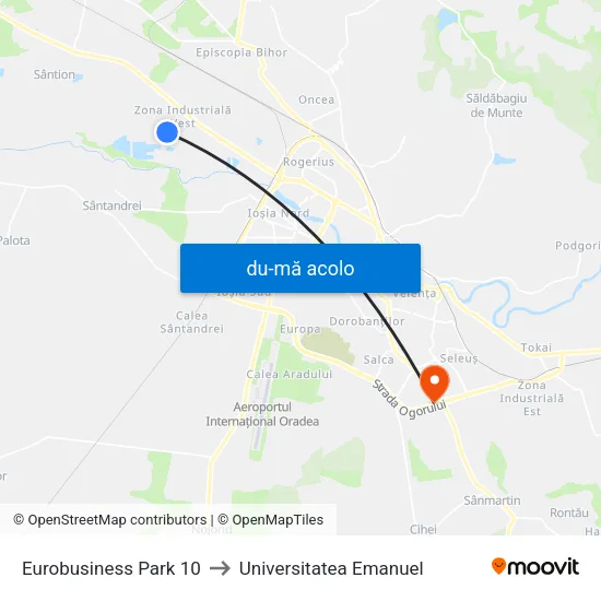 Harta de Eurobusiness Park 10 către Universitatea Emanuel