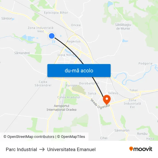 Harta de Parc Industrial către Universitatea Emanuel