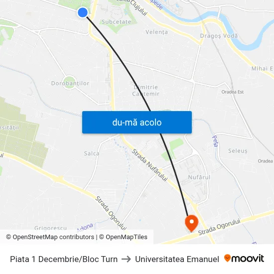 Harta de Piata 1 Decembrie/Bloc Turn către Universitatea Emanuel