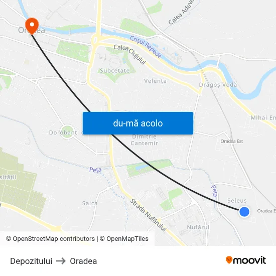 Harta de Depozitului către Oradea
