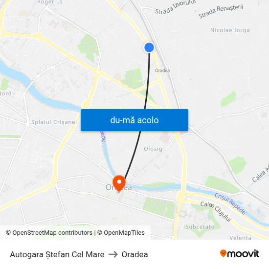Harta de Autogara Ștefan Cel Mare către Oradea