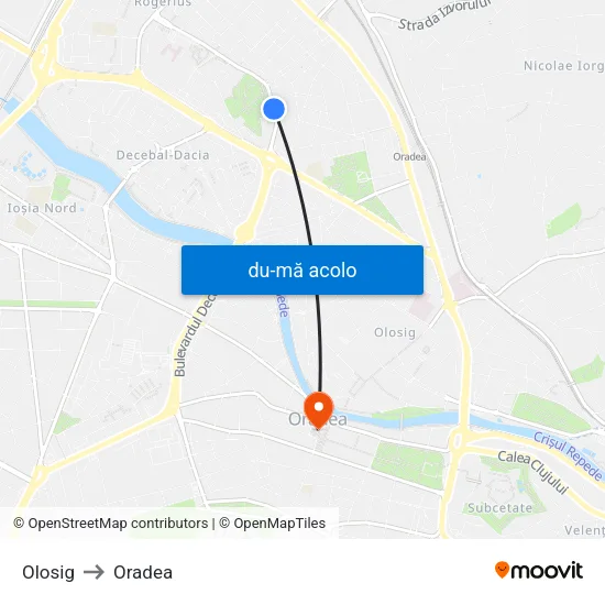 Harta de Olosig către Oradea