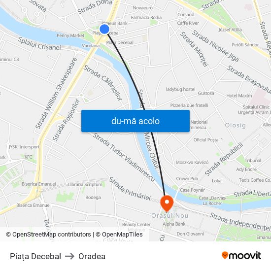 Harta de Piața Decebal către Oradea