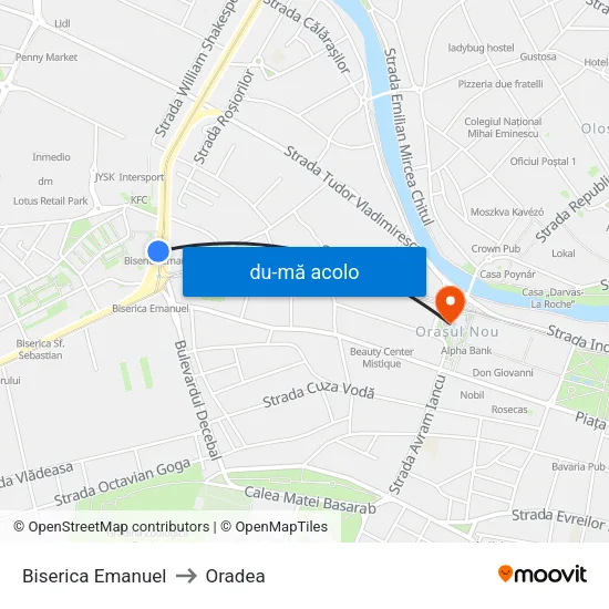 Harta de Biserica Emanuel către Oradea