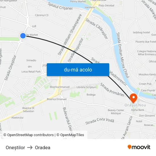 Harta de Oneștilor către Oradea