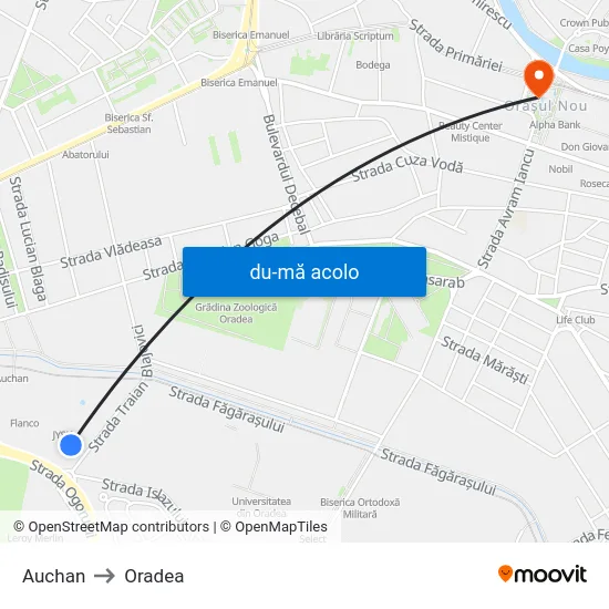 Harta de Auchan către Oradea