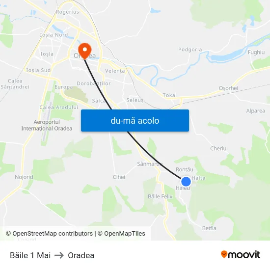 Harta de Băile 1 Mai către Oradea