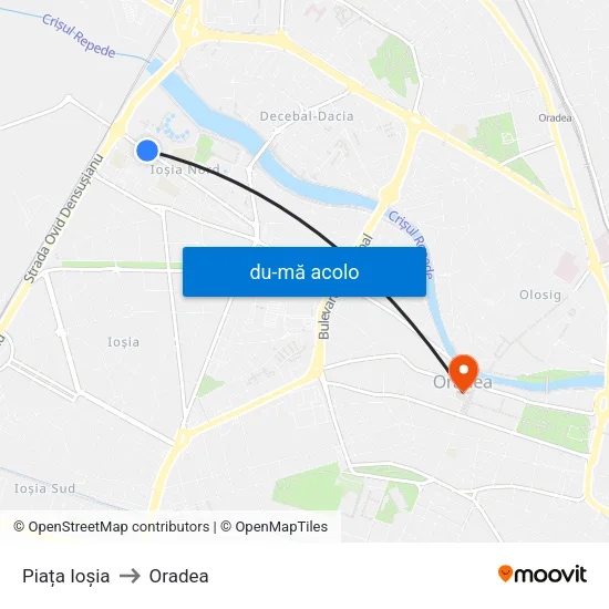 Harta de Piața Ioșia către Oradea