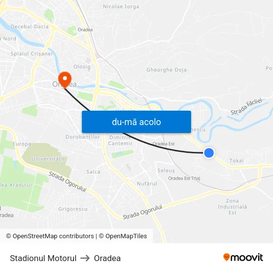 Harta de Stadionul Motorul către Oradea