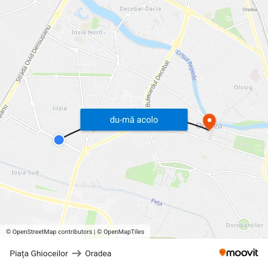 Harta de Piața Ghioceilor către Oradea
