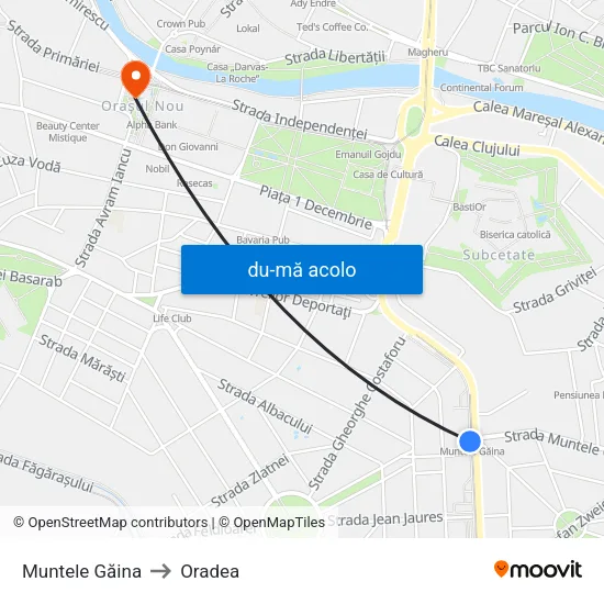 Harta de Muntele Găina către Oradea