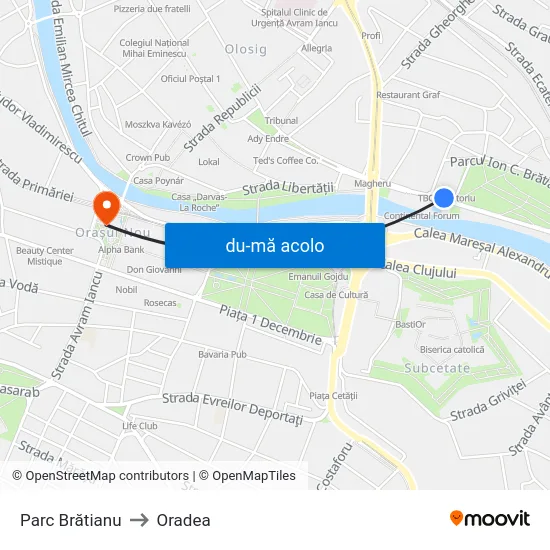 Harta de Parc Brătianu către Oradea