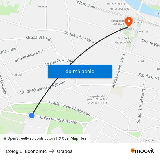 Harta de Colegiul Economic către Oradea