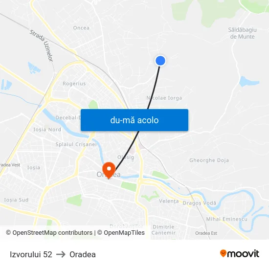 Harta de Izvorului 52 către Oradea