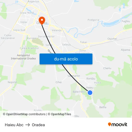 Harta de Haieu Abc către Oradea