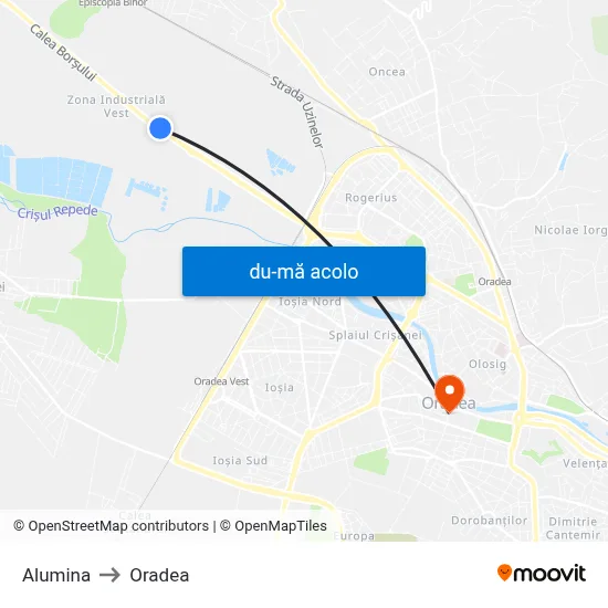 Harta de Alumina către Oradea