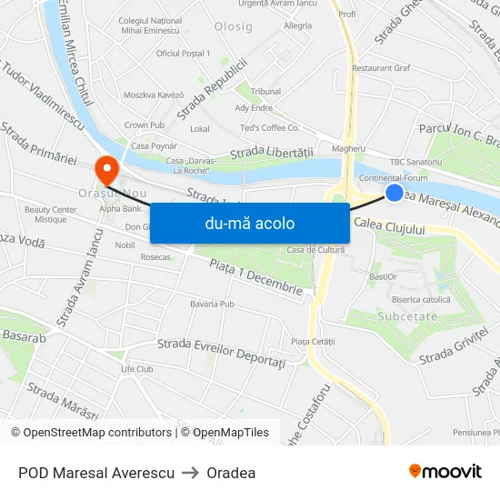 Harta de POD Maresal Averescu către Oradea