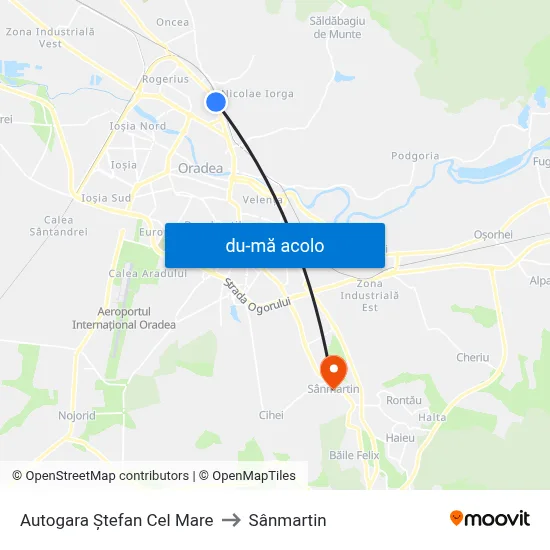 Harta de Autogara Ștefan Cel Mare către Sânmartin