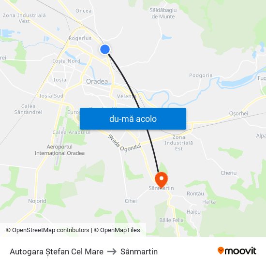 Harta de Autogara Ștefan Cel Mare către Sânmartin
