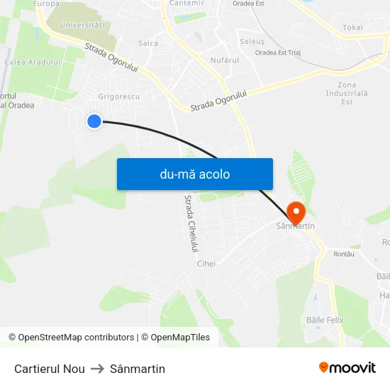 Harta de Cartierul Nou către Sânmartin