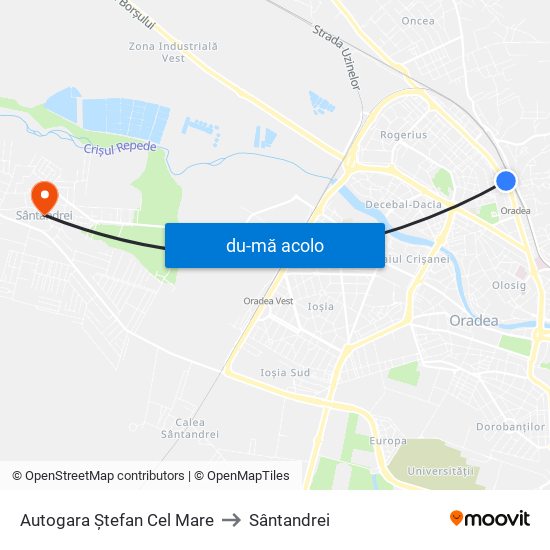 Harta de Autogara Ștefan Cel Mare către Sântandrei