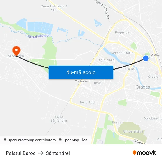 Harta de Palatul Baroc către Sântandrei