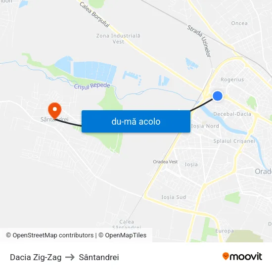 Harta de Dacia Zig-Zag către Sântandrei