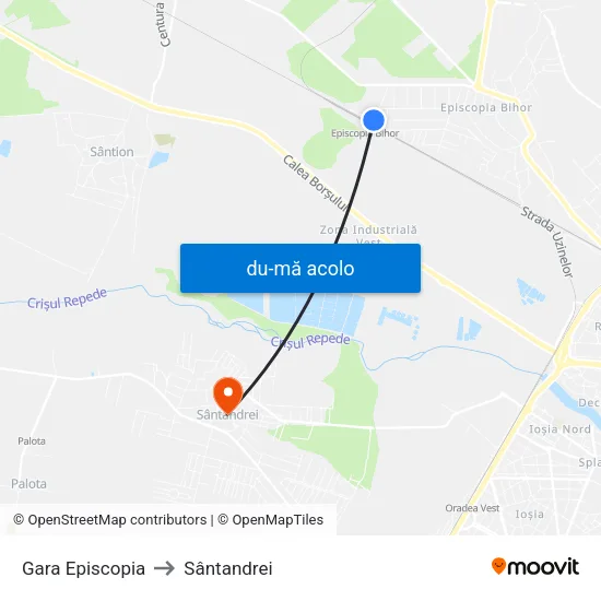 Harta de Gara Episcopia către Sântandrei