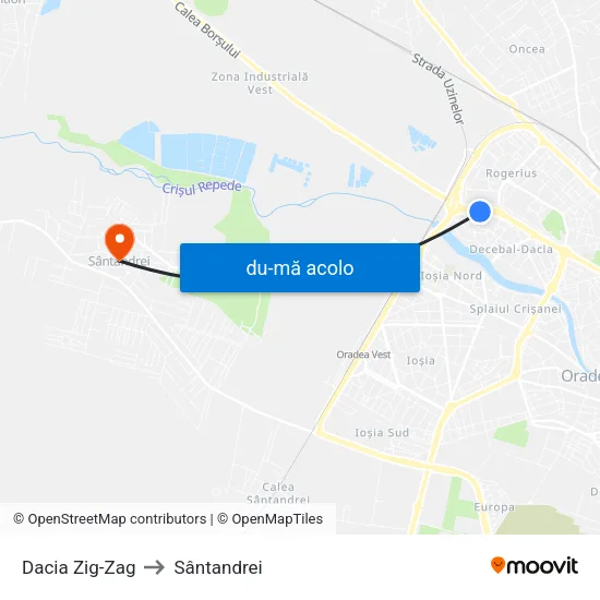 Harta de Dacia Zig-Zag către Sântandrei