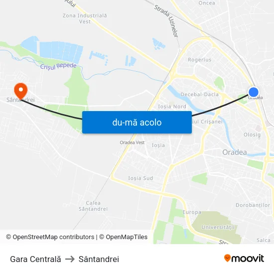 Harta de Gara Centrală către Sântandrei
