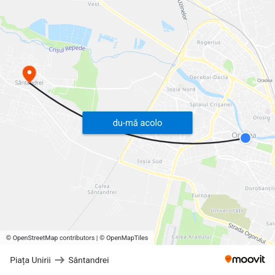 Harta de Piața Unirii către Sântandrei