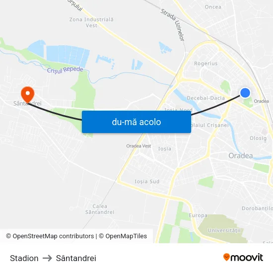 Harta de Stadion către Sântandrei