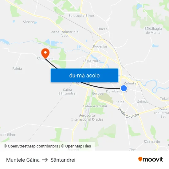 Harta de Muntele Găina către Sântandrei