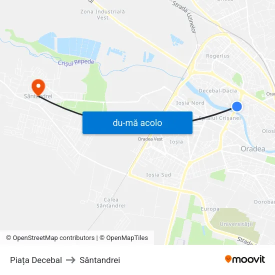 Harta de Piața Decebal către Sântandrei