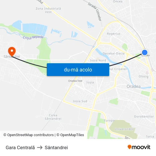 Harta de Gara Centrală către Sântandrei