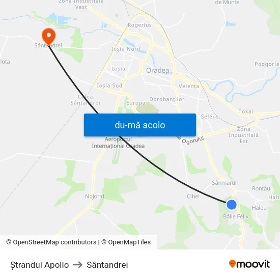 Harta de Băile Felix | Ștrandul Apollo către Sântandrei