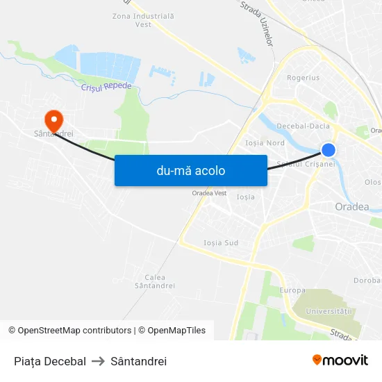 Harta de Piața Decebal către Sântandrei