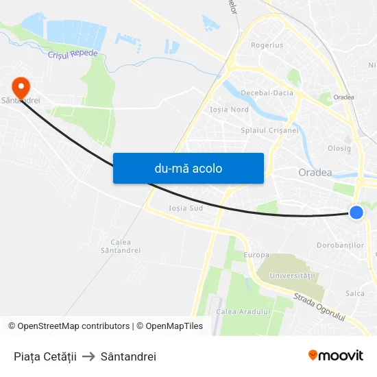 Harta de Piața Cetății către Sântandrei